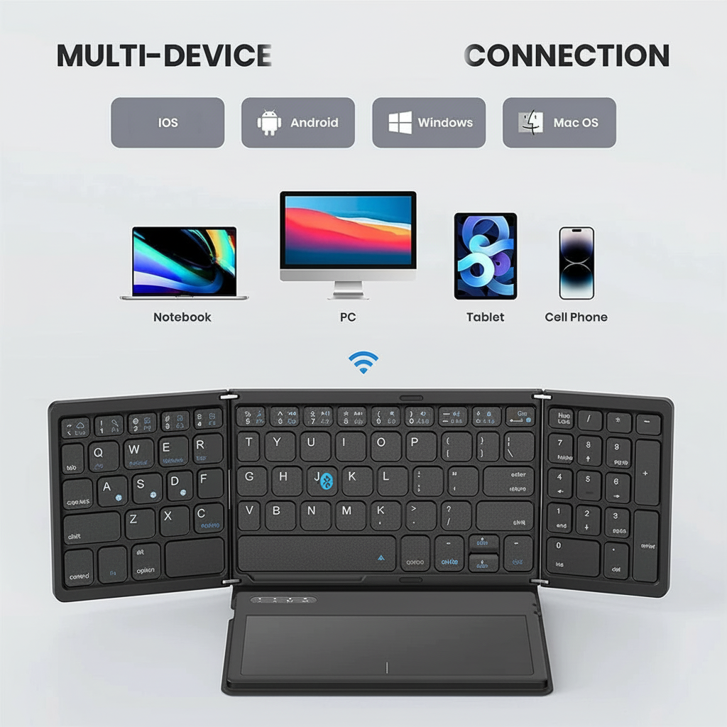 Portable Wireless Foldable Keyboard with Trackpad (for Android Tablets & Phones)